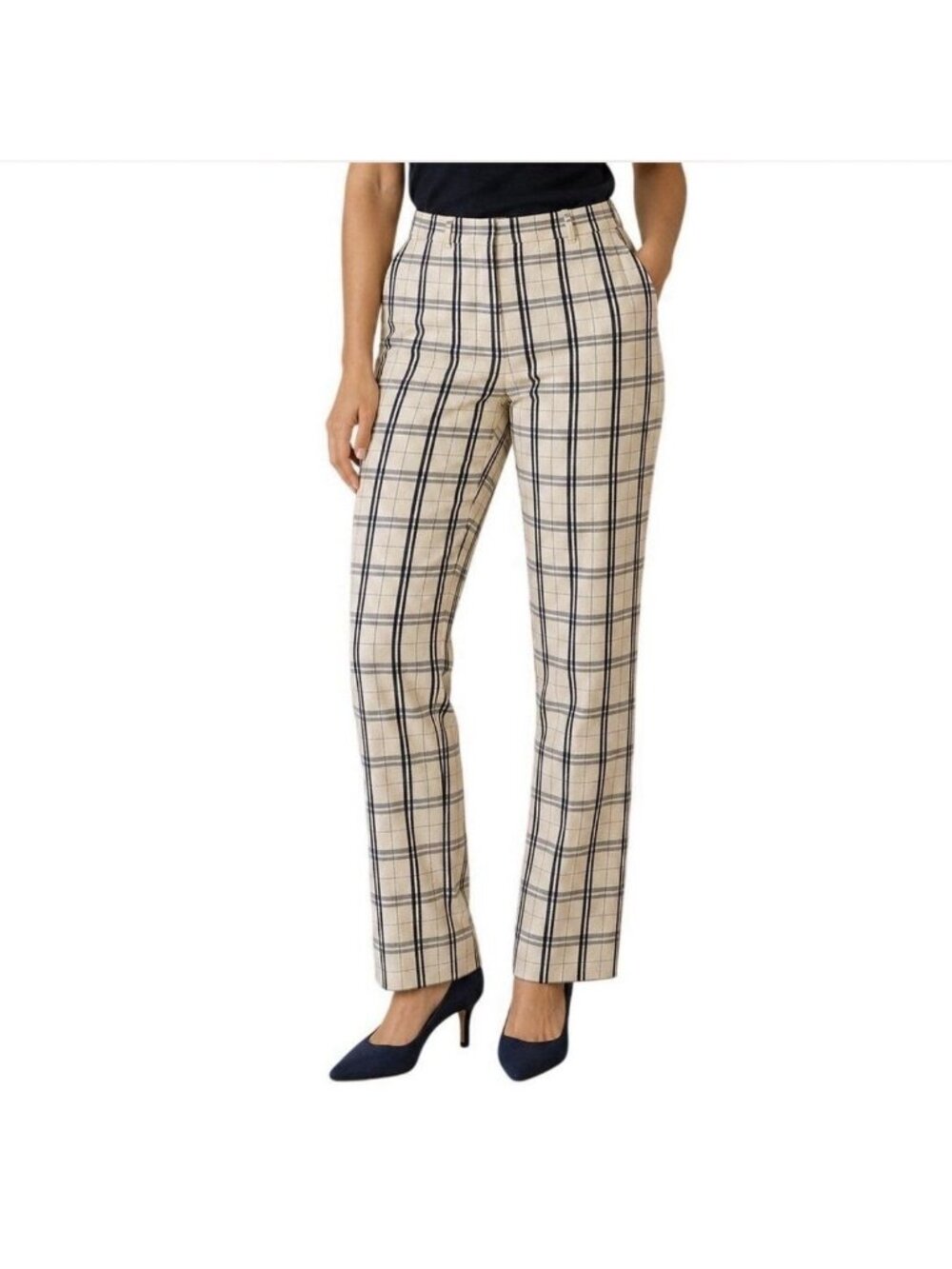 Theory Treeca 2 Women’s Ivory Navy Plaid Virgin Wool Ankle Pants 6 Small